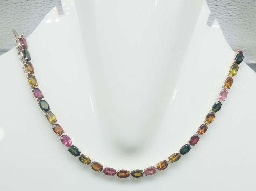 925 Sterling Silver Multi Tourmaline Tennis Necklace