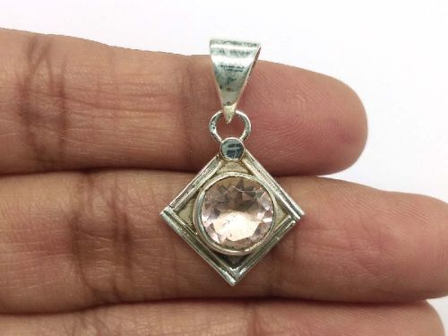 Morganite Quartz Faceted 925 Sterling Silver Pendant