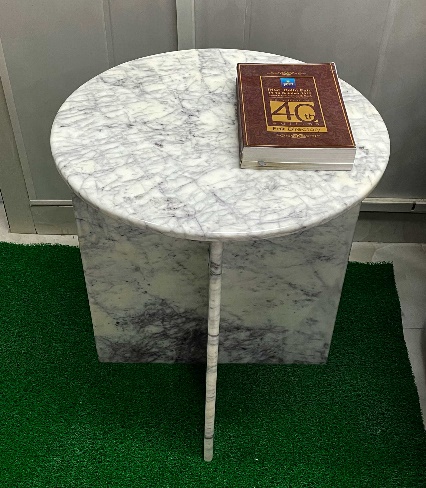 Round White Marble Table Top With Stand, Pattern : Printed