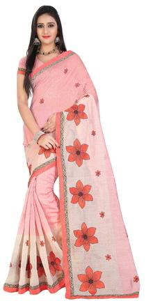 Unstitched Cotton Embroidered Saree, Technics : Machine Made