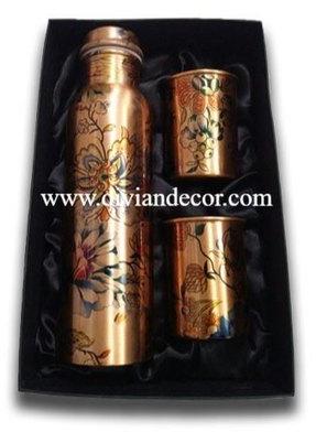 Copper Bottle With 2 Glass Set, For Drinkweare