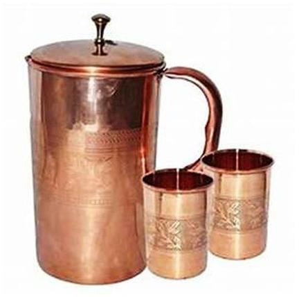 Round Handcrafted Copper Jug Glass Set, For Home, Features : Designer