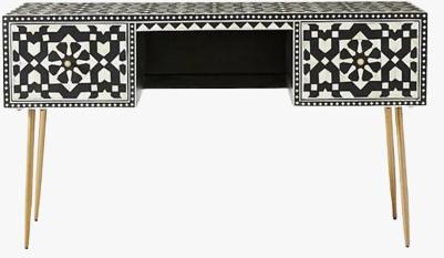 Moroccan Bone Inlay Console Table Handcrafted Inlay Desk