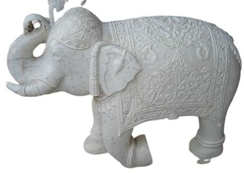 Polished Marble Elephant Statue, Color : White