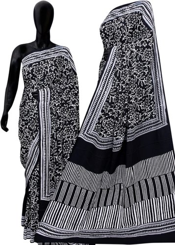 Black Printed Cotton Sarees, Feature : Anti-Wrinkle, Comfortable, Easily Washable, Impeccable Finish