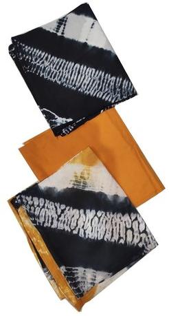 Yellow and Black Hand Block Unstitched Suit Material