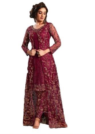 Designer Net Anarkali Suit, Color : Multi color Party Wear