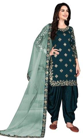 Heavy Art Silk Stylish Patiala Suit, Occasion : Party Wear
