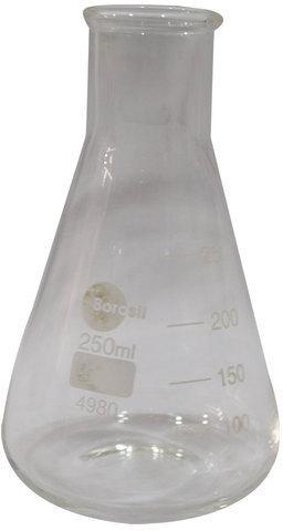 Glass Conical Flask, For Chemical Laboratory, Industrial, Color : Transparent