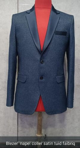 Mens Blue Lapel Collar Blazer, Technics : Attractive Pattern