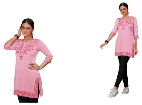 Ladies Tesla Fabric Short Kurti, Size : M, XL