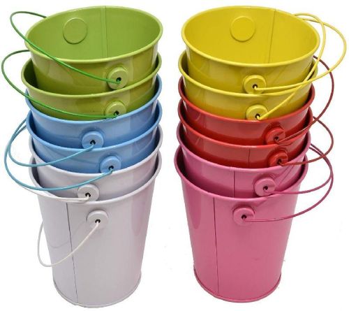 Round Metal Flower Pail Bucket, For Planting, Pattern : Plain