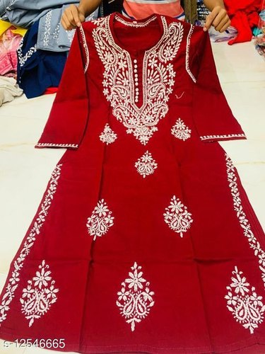 Cotton Ladies Chikankari Kurti, Packaging Type : Packet