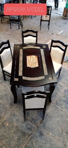 Rectangular Teak Wood Glass Table Set, For Dining, Size : 1+41+6