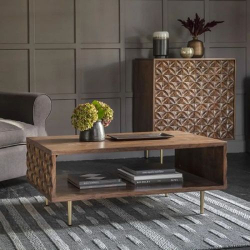 Rectangular CHENNAI SOLID CARVED SQUARE WOOD TABLE