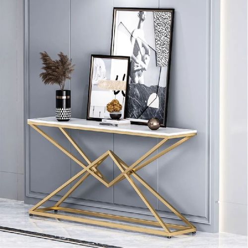 Modern White Luxury Stone Narrow Console Table