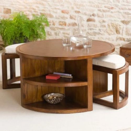 Wood Polished Round Modern End Table, For Garden, Home, Hotel, Restaurant, Certification : Priti International