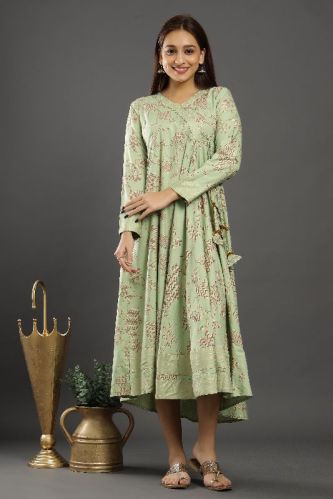 Pista Green Ankle Length Gown, Gender : Female