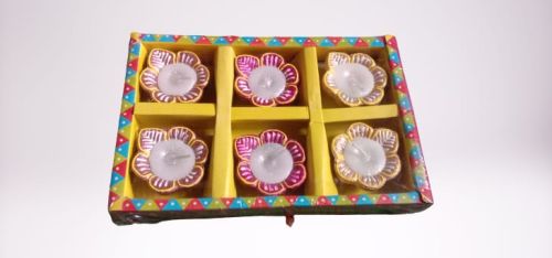 Clay Flower Shaped Wax Diya, For Decoration Use, Packaging Type : Box