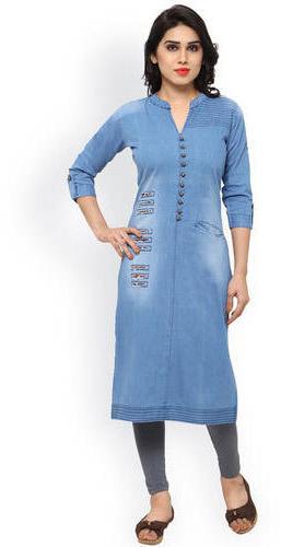 Plain Ladies Denim Kurti, Size : XL, XXL, XXXL