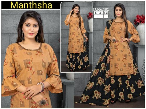 Round Neck Skirt Kurti Set, Size : L Xxl