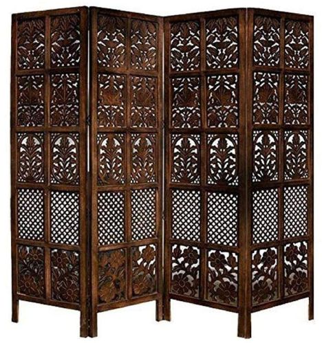 Carved Polished Wooden Folding Screen Panels, Color : Brown