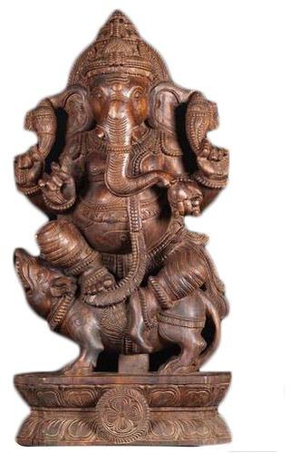 Wooden Ganesha Statue, Color : Brown