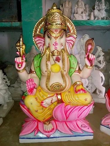 Polished Printed Marble Ganesha Statue, For Worshipped Temple