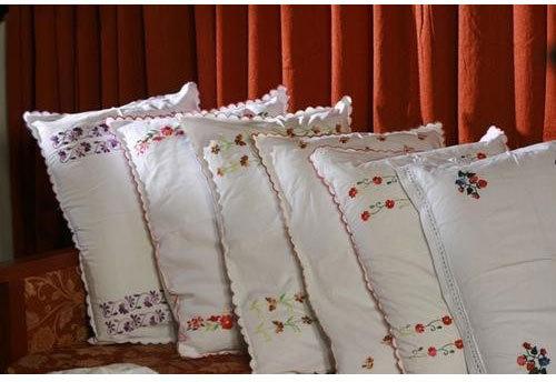 Cotton Embroidered Pillow Cover, For Home, Hotel, Color : White