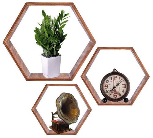 Hexagon Wood Wall Display Shelves, For Home, Hotel, Office, Size : Multisize