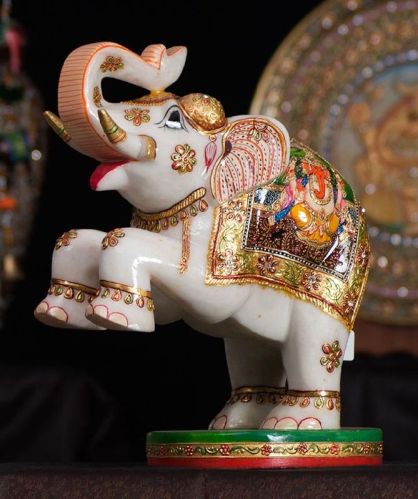 Polished Marble Elephant Statue, For Interior Decor, Pattern : Printed