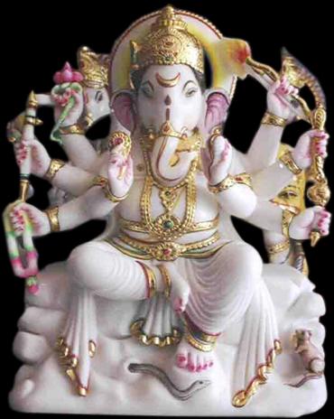 Marble Ganesh Statue, For Worship, Temple, Pattern : Printed