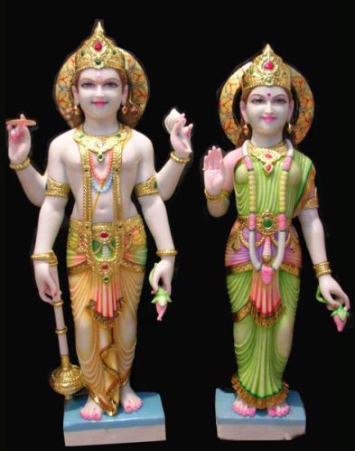 Marble Laxmi Narayan Statue, For Worship, Temple, Pattern : Printed, Carved