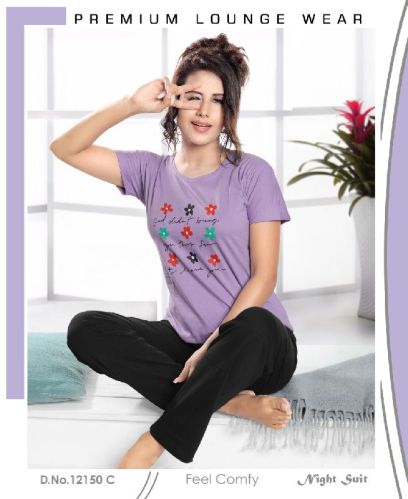 Printed Round COTTON HOSIERY NIGHT DRESS, Packaging Type : Plastic Bag