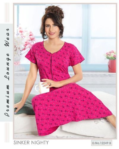 Printed Women's Sinker Fancy Nighty, Size : All