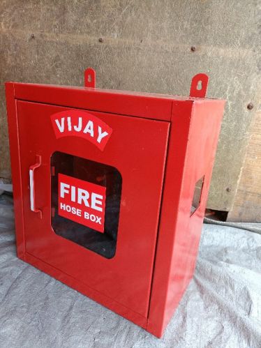 Square Easy To Fit Mild Steel Single Door Hose Box, For Keeping Fire Pipe, Color : Red