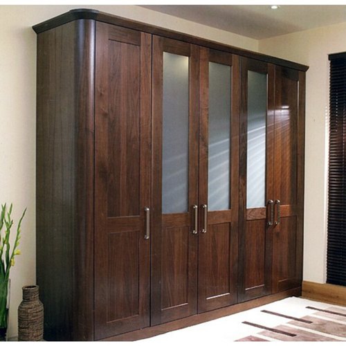 Glass Brown Wooden Wardrobes, Door Type : Laminated