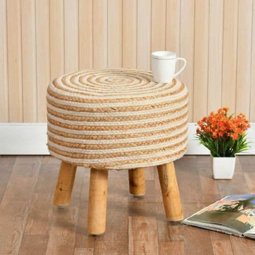 Shadow Kart Round Jute Pouf Stool, For Hotel Shop, Size : 16x16x18 Inch