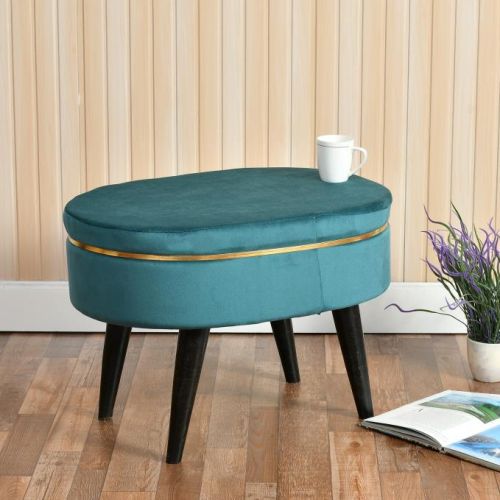 Plain Holland Velvet Oval Pouf Ottoman, Technics : Machine Made