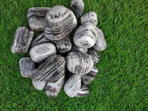 Natural Non Polished Zebra Black Pebbles