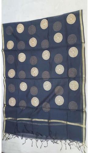 Printed Silk Dupatta, Color : Navy Blue