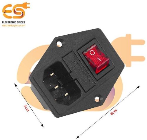 C14 10A 250V Panel Mount 3 Pin Male Inlet Module Power Supply Socket With Fuse Slot and ON/OFF