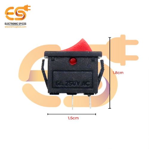 KCD 002 6A 250V AC 2 Pin SPST Red Color Mini Plastic Rocker Switch