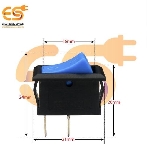 KCD1-101 6A 250V AC 2 Pin SPST Blue Color Mini Plastic Rocker Switch