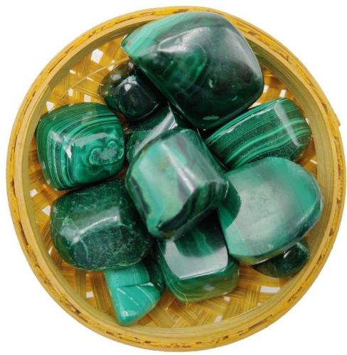 Polished Plain Gemstone Malachite Tumbled Stone, Size : 12mm, 16mm