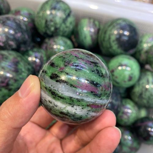 Round Stone Ruby Zoisite Sphere Ball, For Healing, Size : 50-55 Mm