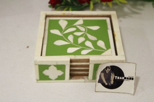Premium Bone Inlay Coaster Set, For Decoration Use, Hotel Use, Restaurant Use, Tableware, Size : 4x4x1.2 Inch