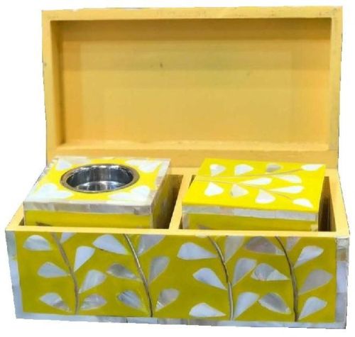 Yellow Bakhoor Mother Of Pearl Inlay Incense Box Set