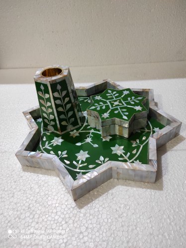 Star Shape Bakhoor Mother Of Pearl Inlay Incense Burner Set