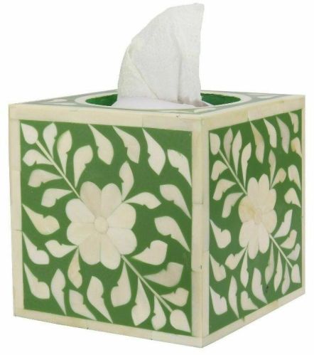 Square Green Bone Inlay Napkin Tissue Box